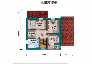 Проект загородного дома с мансардой, навесов для автомобиля, кабинетом и тремя спальнями / План мансардного этажа