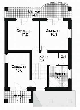 Проект дома из кирпича с мансардой и гаражом / План мансардного этажа