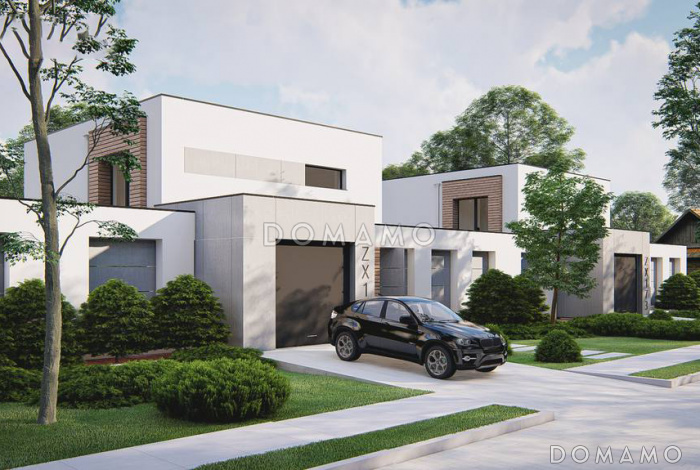 Проект современного загородного дома с плоской крышей, кладовой под лестницей, вытянутой ванной на втором этаже