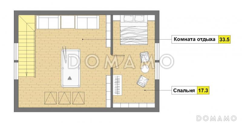 Проект каркасной бани с мансардным этажом / План мансардного этажа