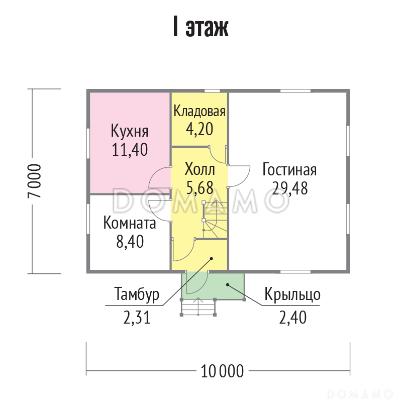 Проект дома из клееного бруса с небольшими габаритами / План 1 этажа