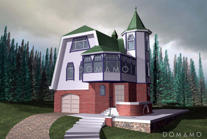 Проект коттеджа с зимним садом и гаражом