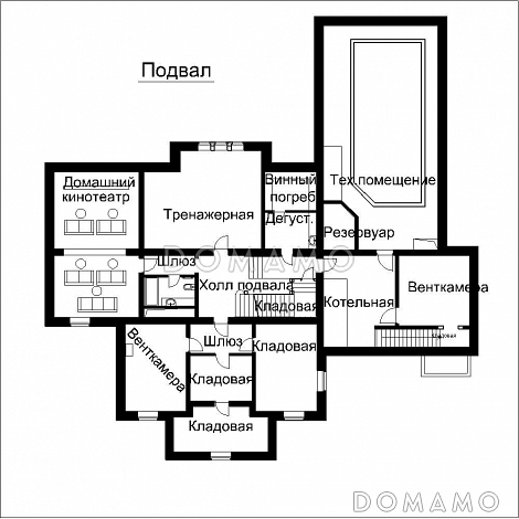 Проект дома с террасой и крытой верандой с колоннами / План цокольного этажа