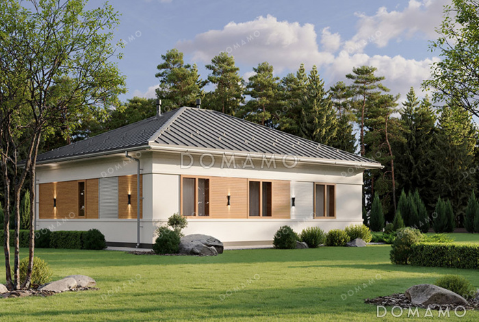 Проект простого одноэтажного дома с тремя спальнями и гостиной-столовой