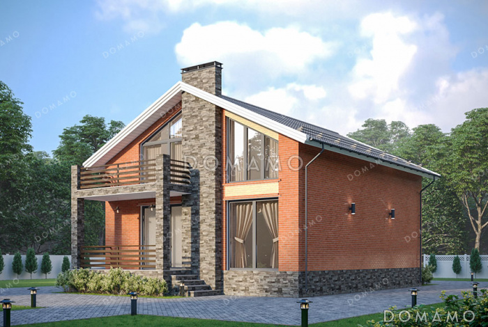 Проект дома с панорамными окнами, вторым светом и четырьмя спальнями