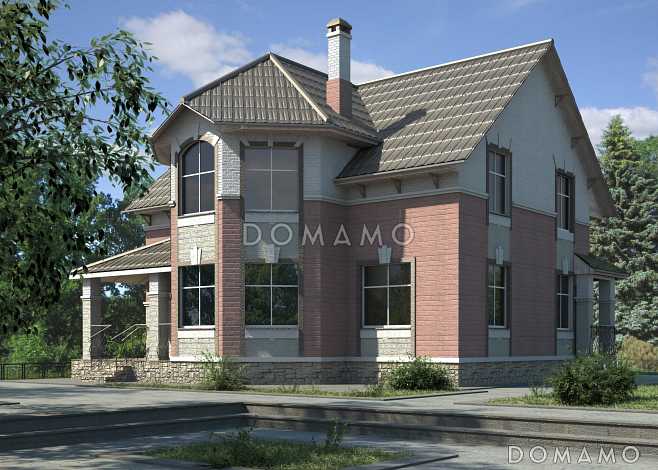 Проект кирпичного дома с необычной конфигурацией кровли