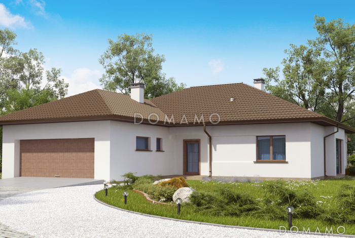 Проект просторного одноэтажного дома из кирпича с четырьмя спальнями и гаражом на два автомобиля