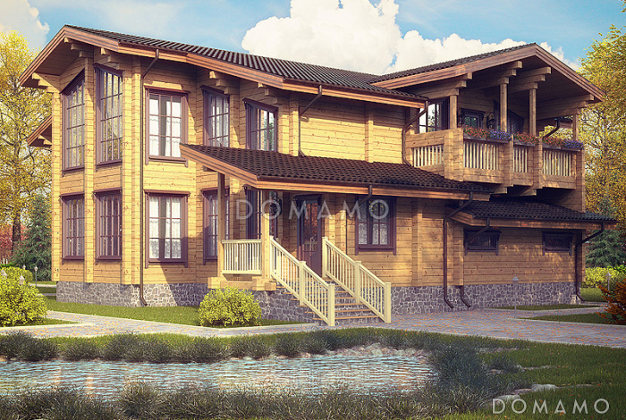 Проект дома из клееного бруса с зимним садом