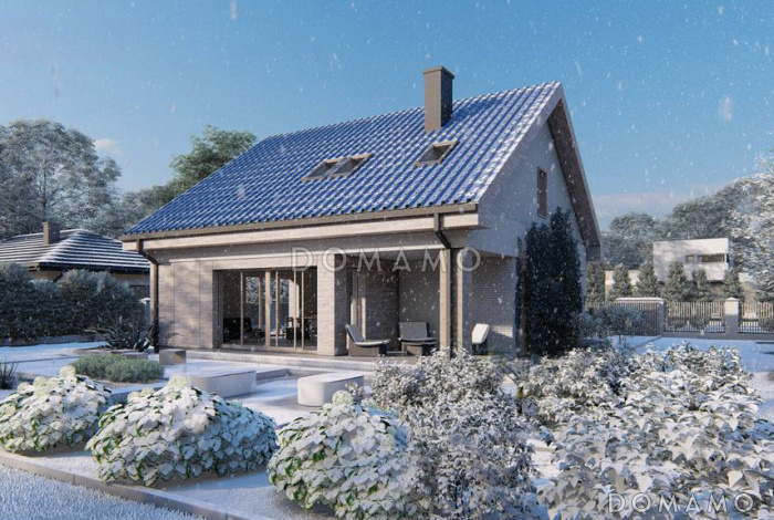 Проект загородного дома с привлекательным дизайном, гаражом,  постирочной, просторной гардеробной на мансардном этаже