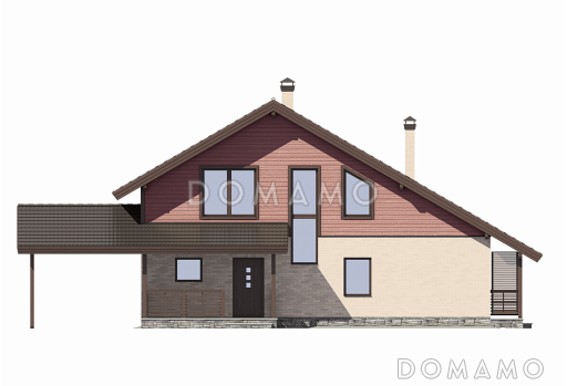 Двухэтажный дом из кирпича в европейском стиле шале / Входной фасад