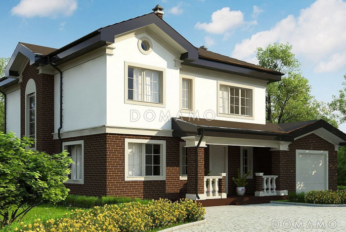 Проект двухэтажного дома из кирпича с четырьмя спальнями и гаражом, адаптированный для строительства в сейсмоопасных районах 