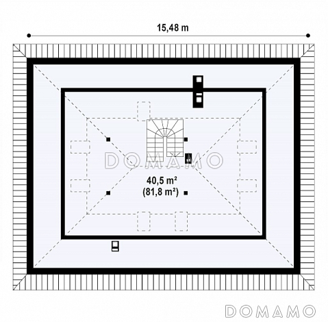 Проект одноэтажного дома из кирпича с мансардой и барбекю на террасе / План мансардного этажа