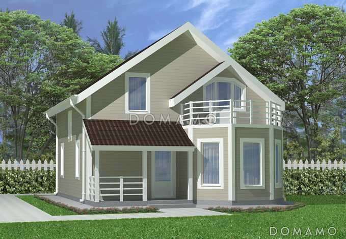 Дом с большим балконом-террасой на втором этаже