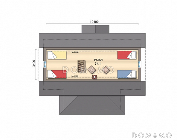 Проект каркасной сауны с эркером в гостиной / План мансардного этажа