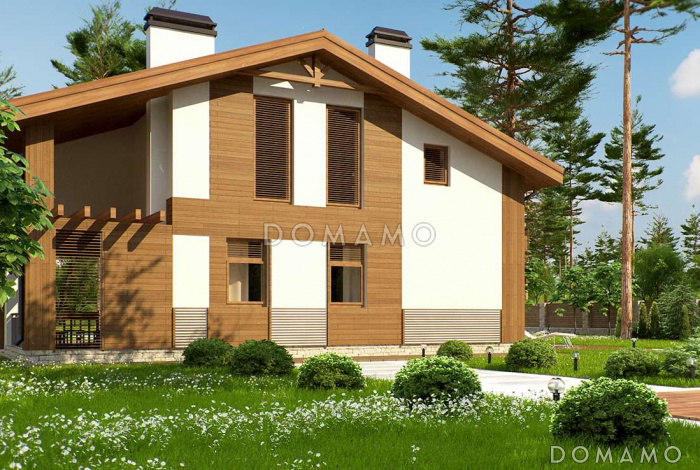 Проект просторной двухэтажной бани из газобетона с кухней, комнатами отдыха и барбекю на террасе