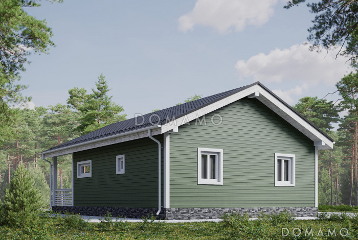 Проект одноэтажного каркасного дома с двумя спальнями и террасой