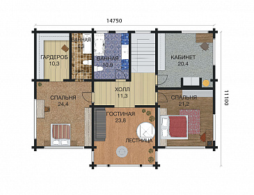 Проект трехэтажного деревянного дома из клееного бруса с бильярдной / План 2 этажа