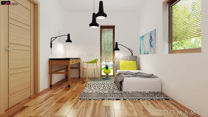 Проект небольшого современного одноэтажного дома из газобетона с тремя спальнями и красивой террасой