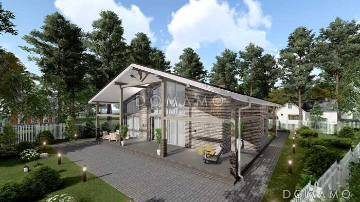 Проект большого дома с сауной, хамамом, двусветной гостиной и навесом на 2 авто