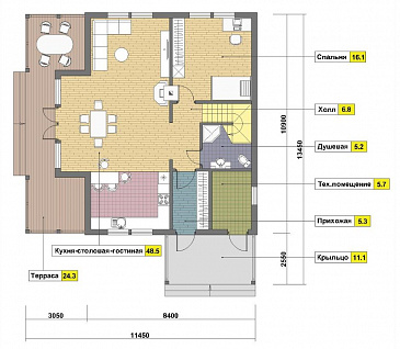 Проект дома с мансардой из кирпича / План 1 этажа