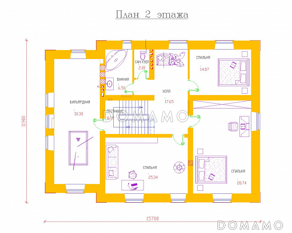 Проект одноэтажного дома с мансардным этажом и подвалом / План 2 этажа