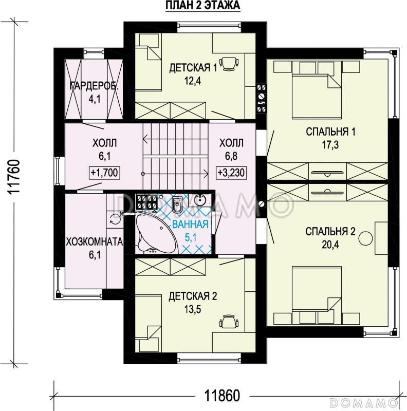 Проект трехэтажного кирпичного дома с двойным гаражом / План 2 этажа
