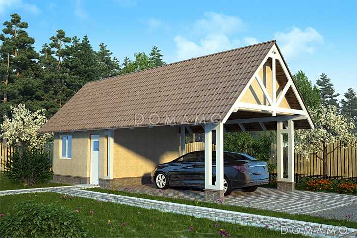 Проект навеса для одной машины с хозблоком