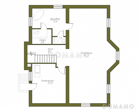 Проект коттеджа в классическом стиле с подвалом / План цокольного этажа