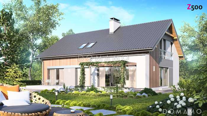 Проект комфортного одноэтажного мансардного дома из кирпича для двух семей