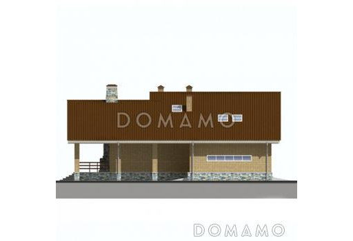 Проект дома из кирпича с экономичной двускатной крышей и навесом для автомобиля / Фасад 4