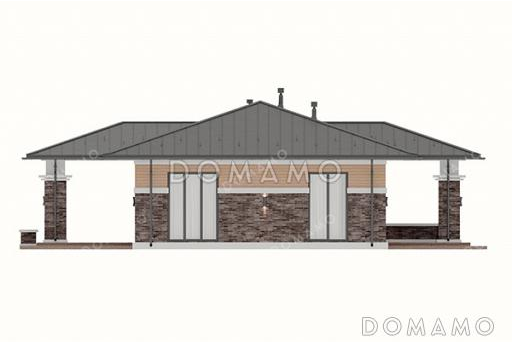 Проект дома с тремя спальнями, окнами в пол и крытой террасой / Фасад 2