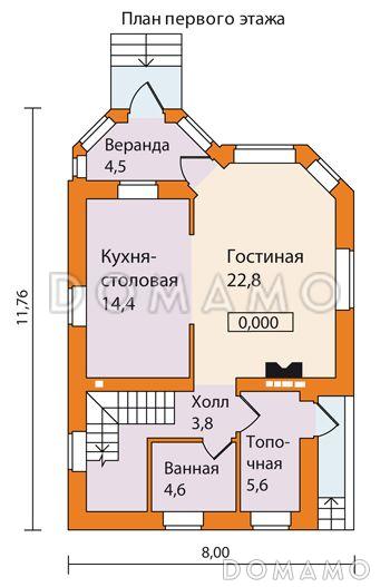 Проект небольшого кирпичного дома / План 1 этажа