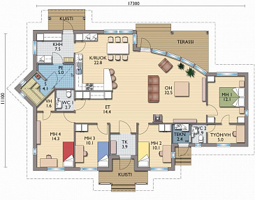 Проект каркасного дома нестандартной формы в плане / План 1 этажа