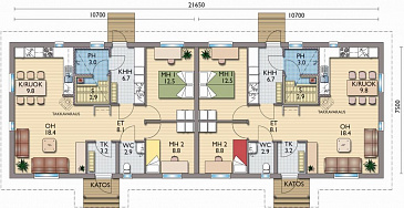 Проект каркасного дома для двух семей / План 1 этажа