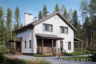 Проект дома с просторной дневной зоной, барбекю на террасе и тремя спальнями на мансарде