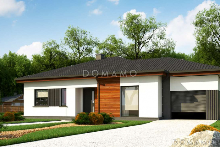 Проект комфортного одноэтажного дома из кирпича с гаражом и тремя спальнями