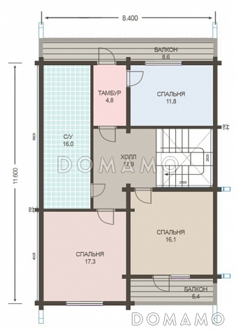Проект дома из клееного бруса до 200 кв.м / План мансардного этажа