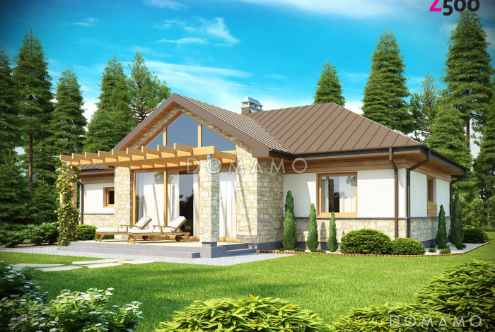 Проект одноэтажного дома из кирпича со встроенным гаражом