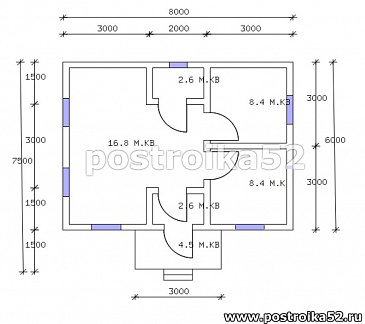 Проект одноэтажного каркасного дачного дома Прима 1 / План 1 этажа