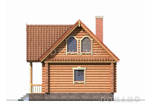 Проект бани с мансардой в русском стиле / Фасад 2
