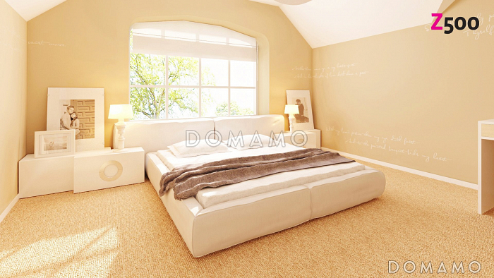 Проект одноэтажного мансардного дома из газобетона с двумя балконами и барбекю на террасе 