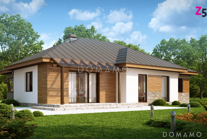 Проект одноэтажного дома из кирпича с тремя спальнями и гаражом на два автомобиля