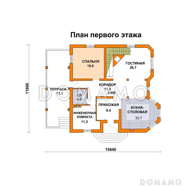 Проект дома из газобетона с башней / План 1 этажа