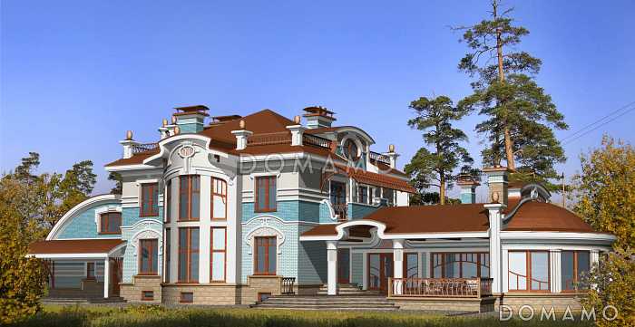 Проект жилого дома с большим бассейном с выходом на террасу