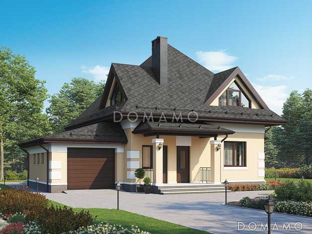 Проект одноэтажного газобетонного дома с мансардой, гаражом и террасой