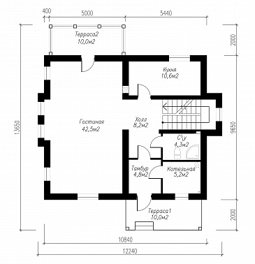 Проект просторного коттеджа в стиле кантри / План 1 этажа