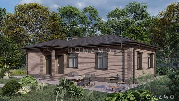 Проект компактного дома с сауной, парной, 2 спальнями и гостиной