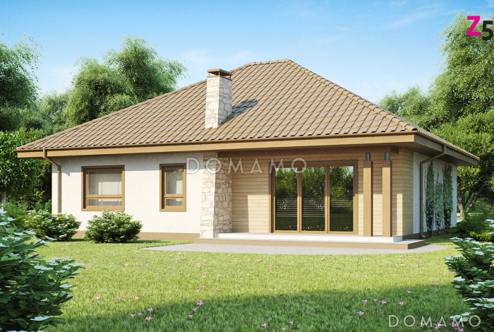 Проект одноэтажного дома из кирпича с просторной гостиной, большим гаражом и двумя спальнями