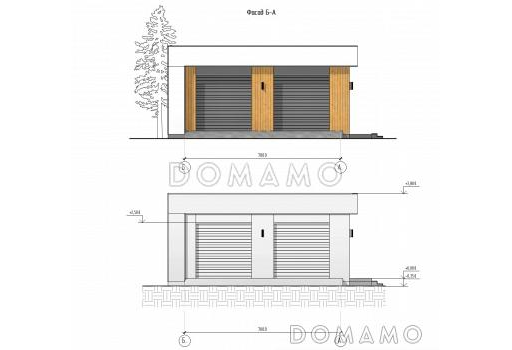 Проект современного гаража на 2 автомобиля с подвалом и хозяйственным помещением / Фасад 2