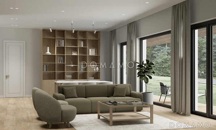 Проект дома из ж/б панелей с сауной и комбинированным фасадом SP-143-1